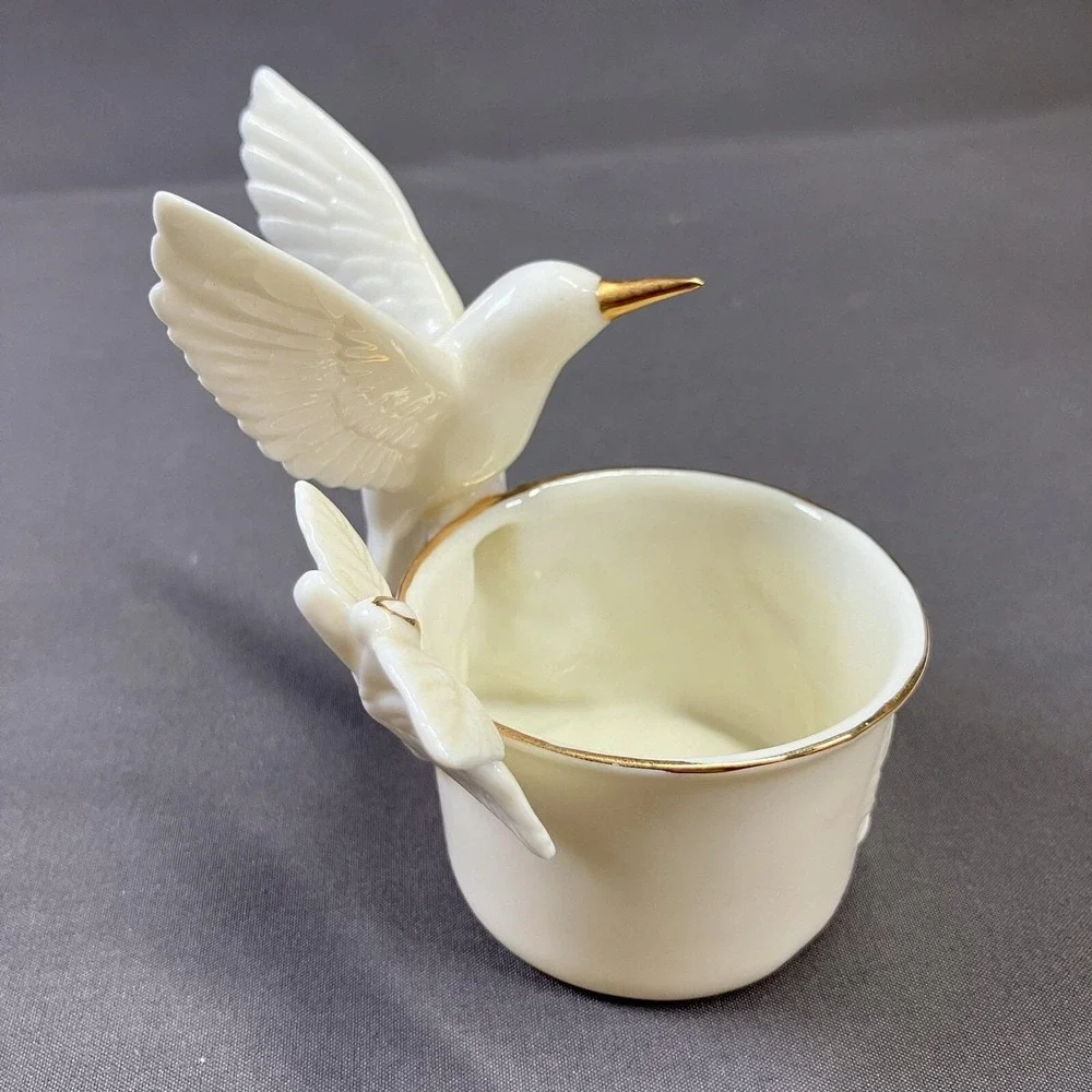 Vintage 1988 George Good Candle Holder / Hummingbird / Porcelain / White &‎ Gold